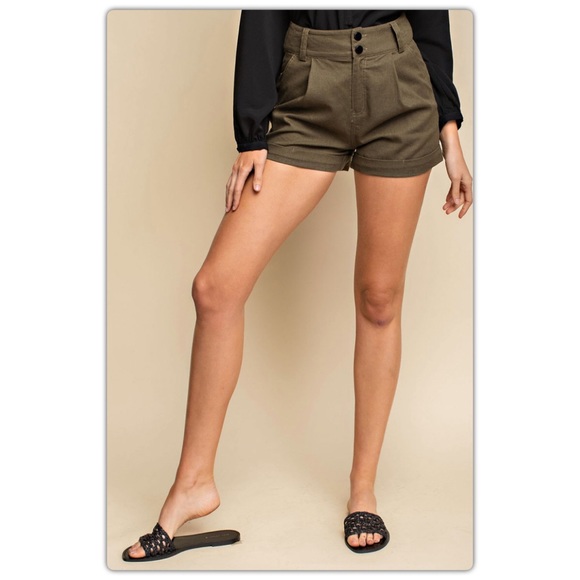 Olive Green High Waisted Shorts - Picture 2 of 8